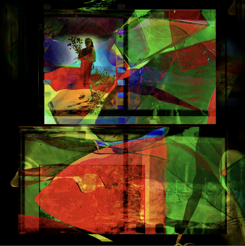 polyptych The River of Current Reverse Time 2019 photographic digital collage, dye-sublimation printing on wet silk