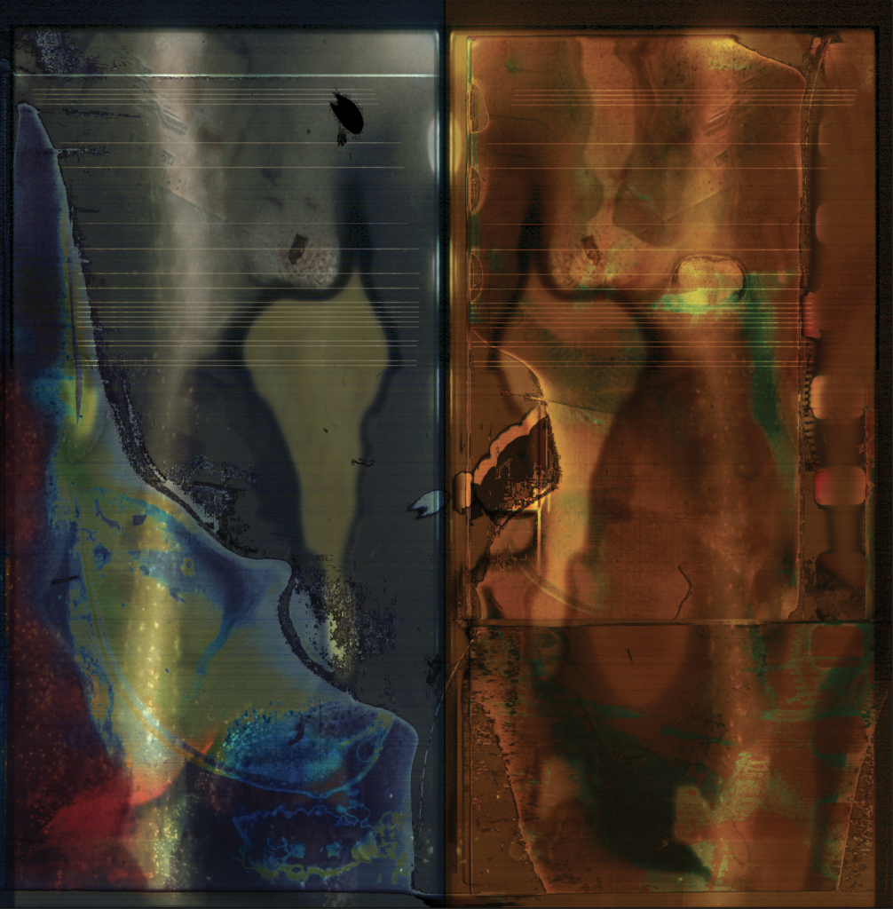 the merits of flaws 2015 photographic digital collage, sublimation printing on wet silk