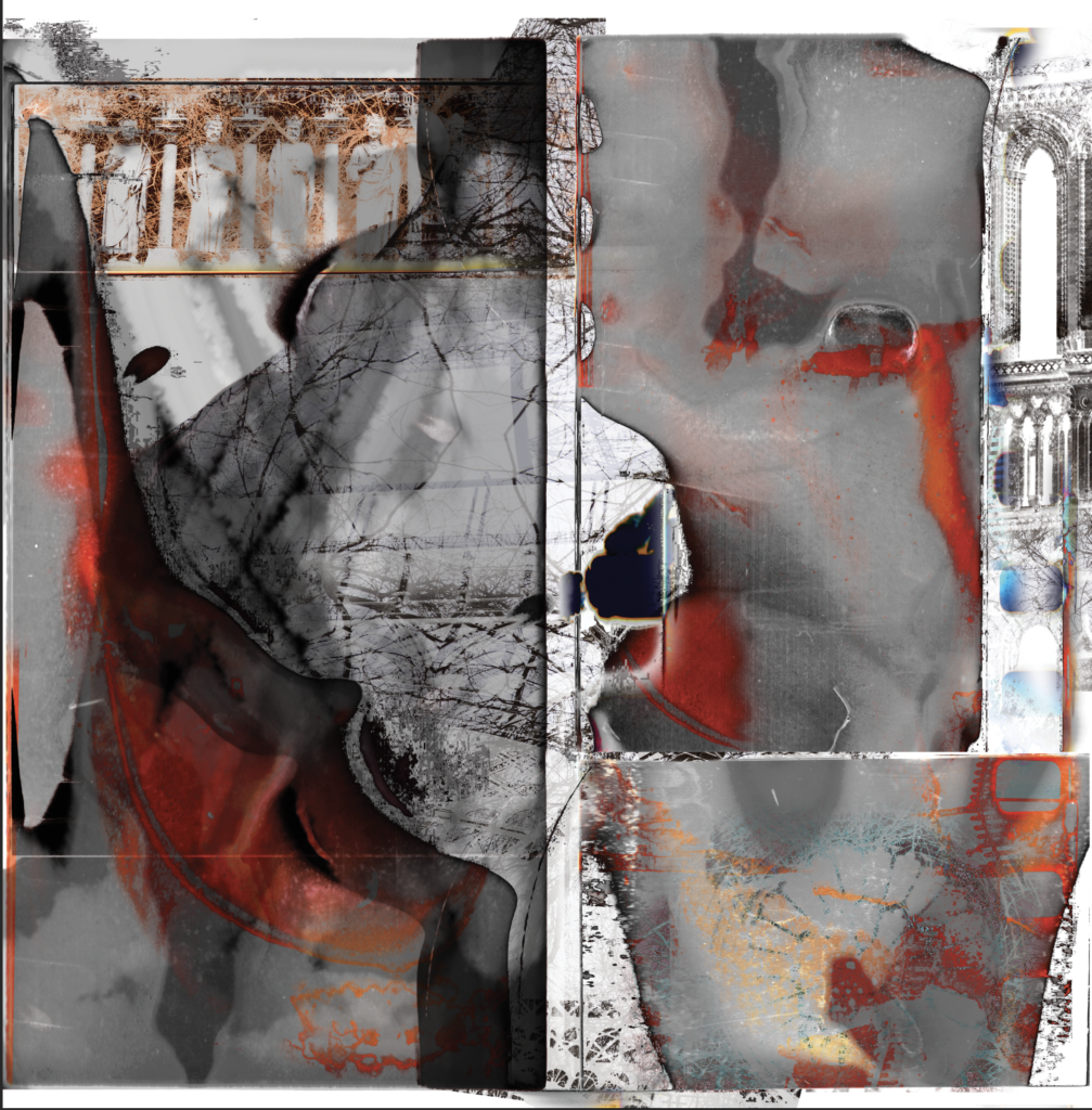 the merits of flaws 2015 photographic digital collage, sublimation printing on wet silk